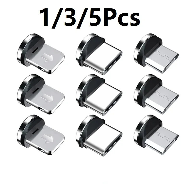 

1/3/5 шт. Круглый Магнитный наконечник для кабеля Micro USB, Магнитный зарядный кабель, штекер USB типа C, Магнитный адаптер для кабеля, поворотные наконечники для кабеля 360