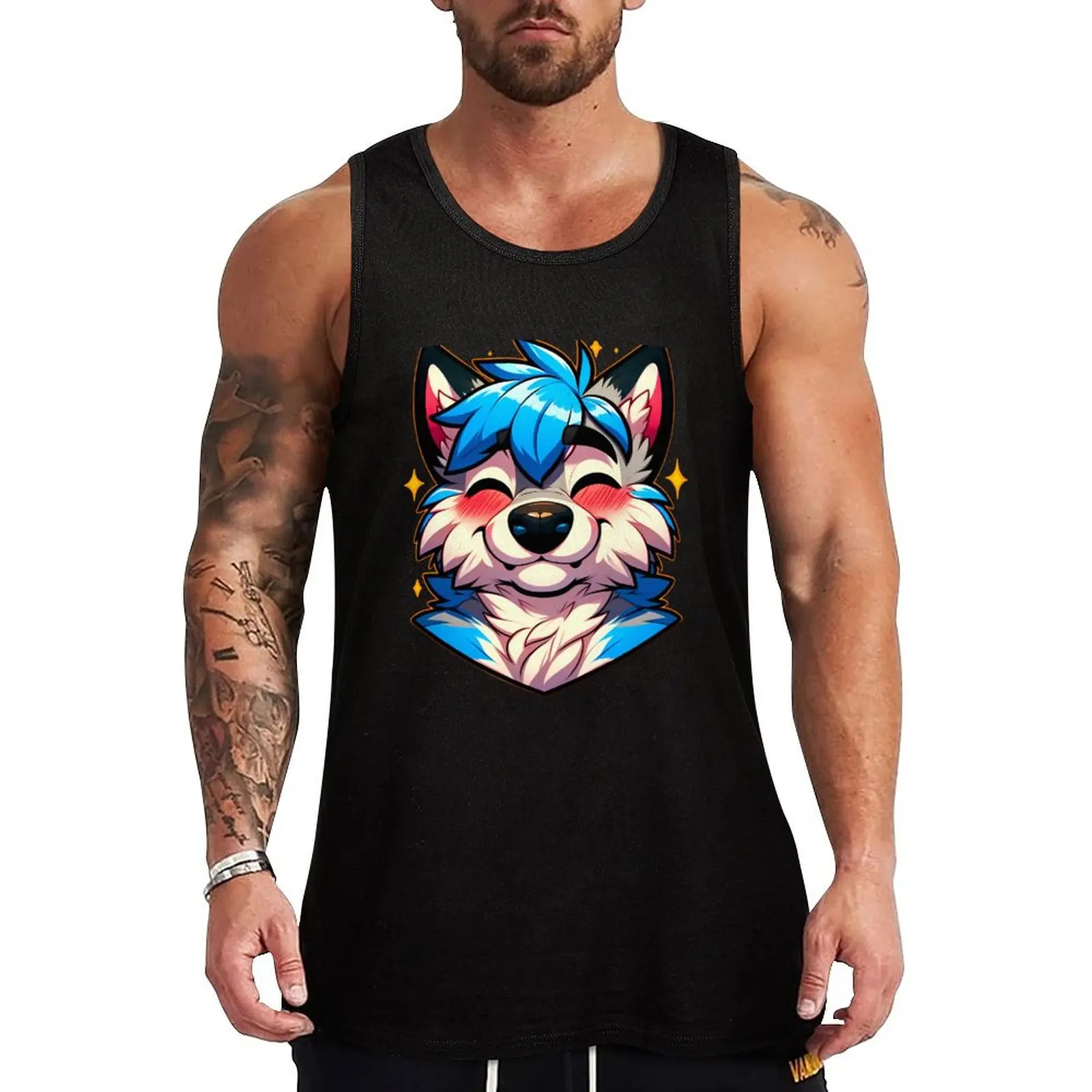 

Blushing Happy Furry Anthro Wolf ^_^ Tank Top cute tops T-shirt man t-shirt for men