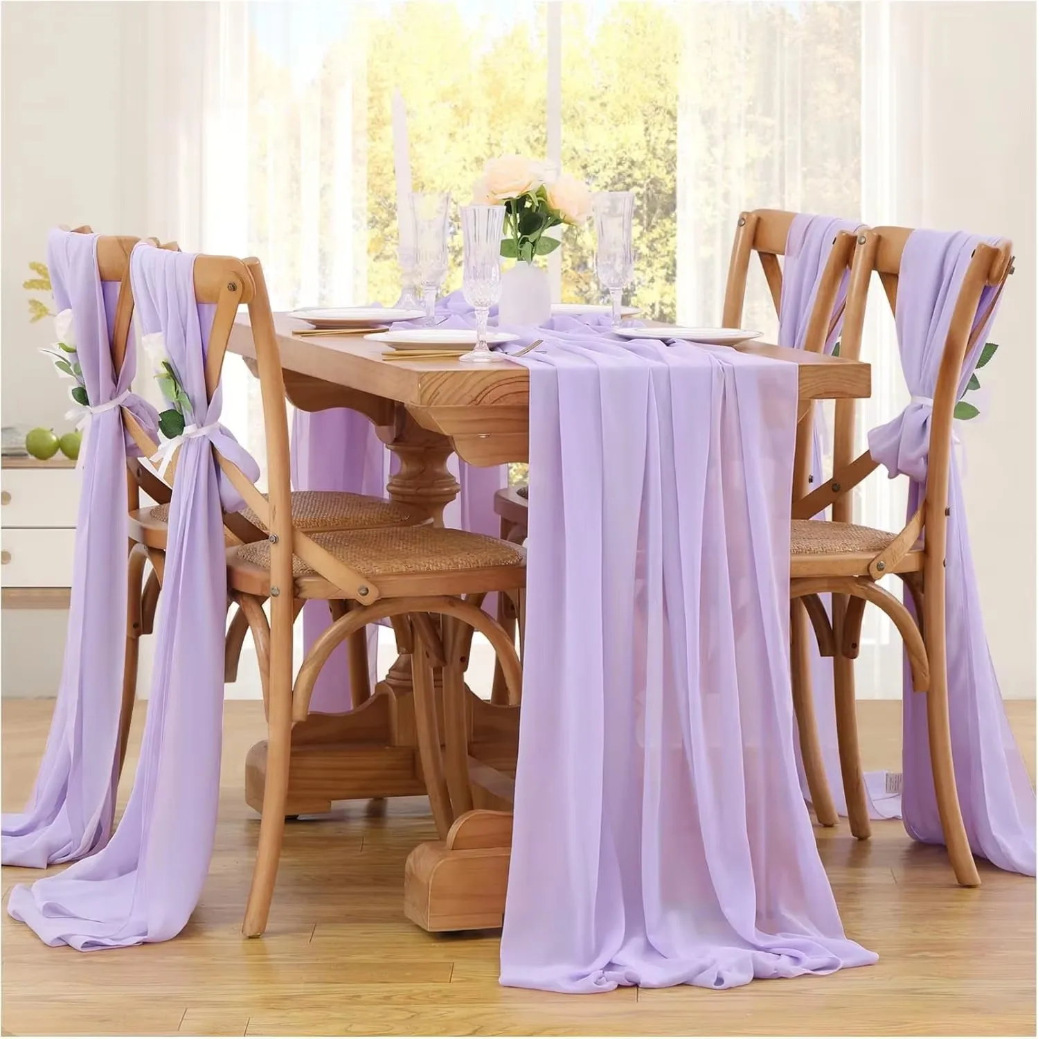 Super Long Chiffon Table Runner 70*600cm Sheer Solid Color Dining Table Decoration For Wedding Birthday Party Bridal Shower