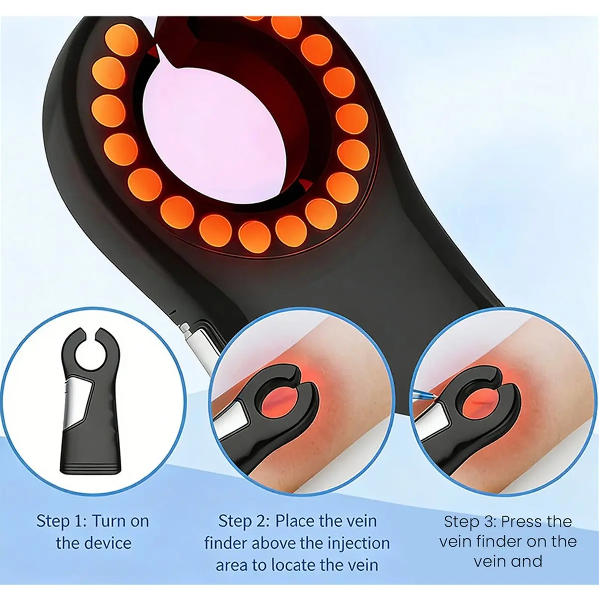 [N84R] Vein Detector - LED Infrared Vein Scanner, Handheld Blood Vessel Locator, USB Powered Black