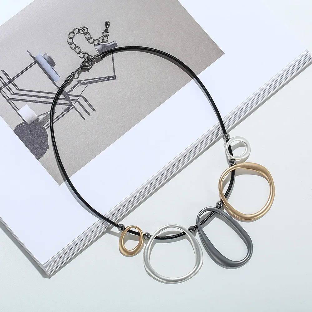 

Kaseakia Chunky Big Large Statement Hoop Metal Alloy Pendant Choker Necklace for Women
