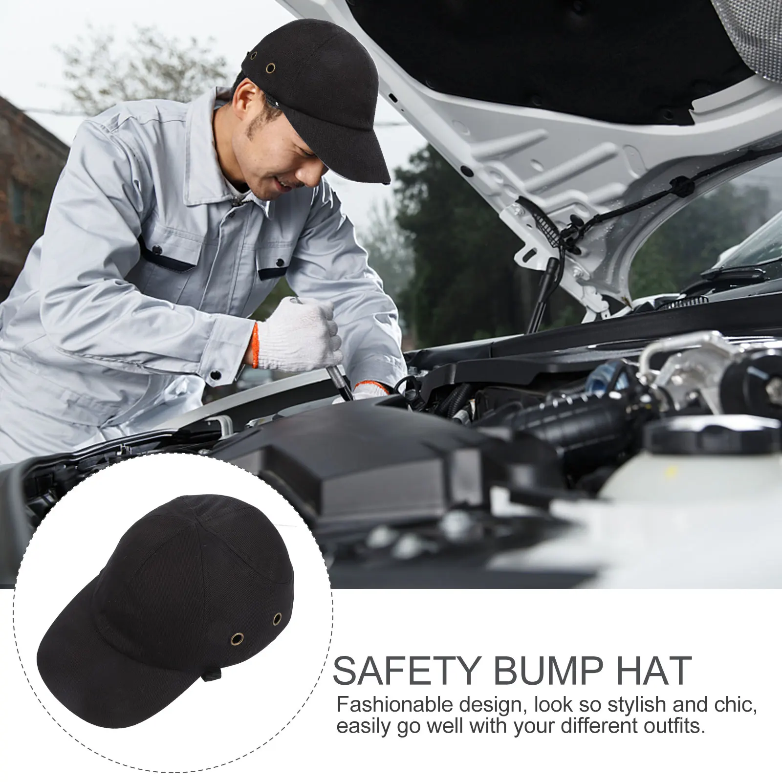 

Bumper Cap Lightweight Baseball Caps Head Protection Hat Hard Safety Black for Work