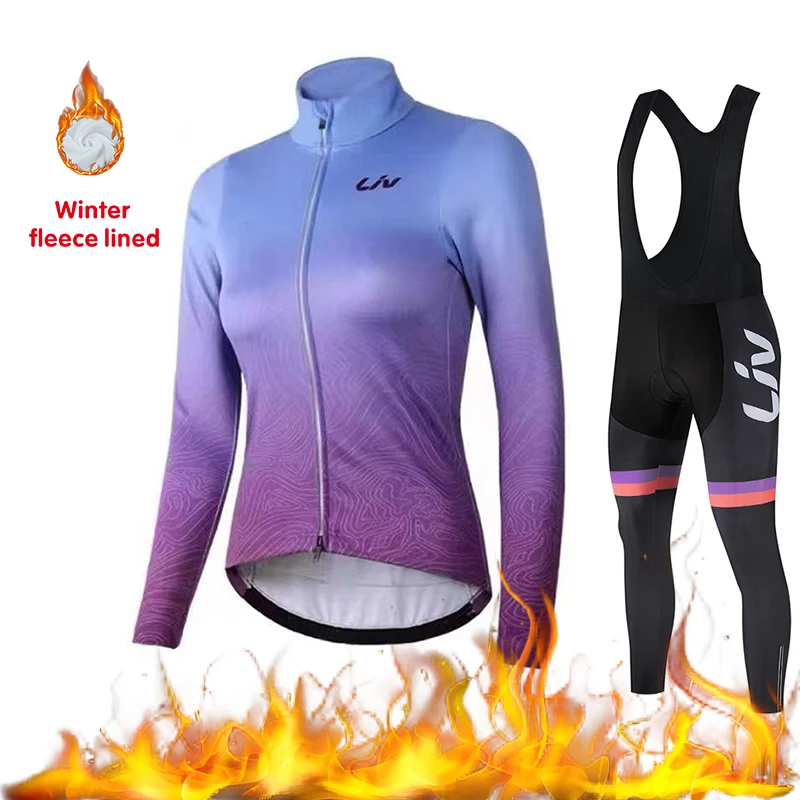 مجموعة LIV لركوب الدراجات الرياضية، جيرسي شتوي لركوب الدراجات مع مجداف ركوب الدراجات المخملي للنساء، وسادة إسفنجية لركوب الدراجات، وسراويل ركوب الدراجات