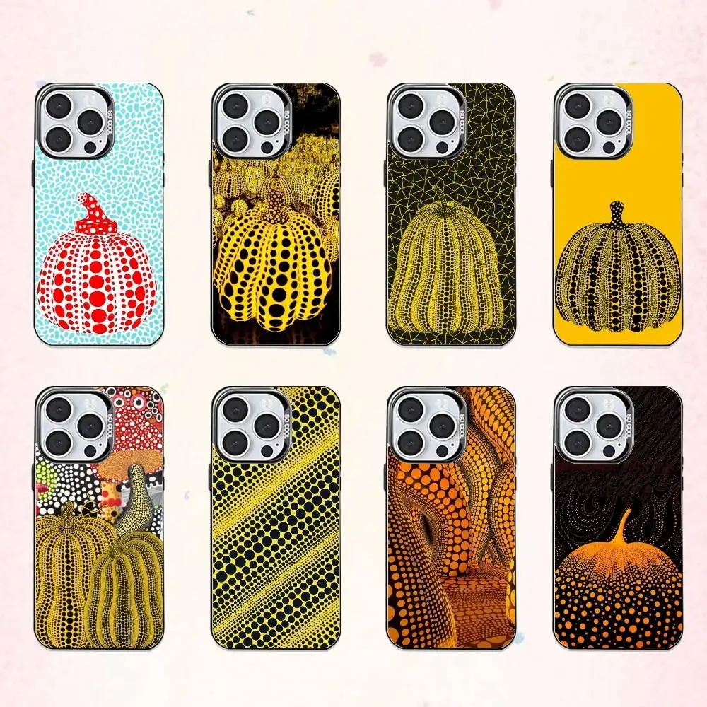 

Y-Yayoi Kusama Pumpkin Phone Case For iPhone17,16,15,14,13,12,11 Plus,Pro Max Colored Silver Plated Inside Cover