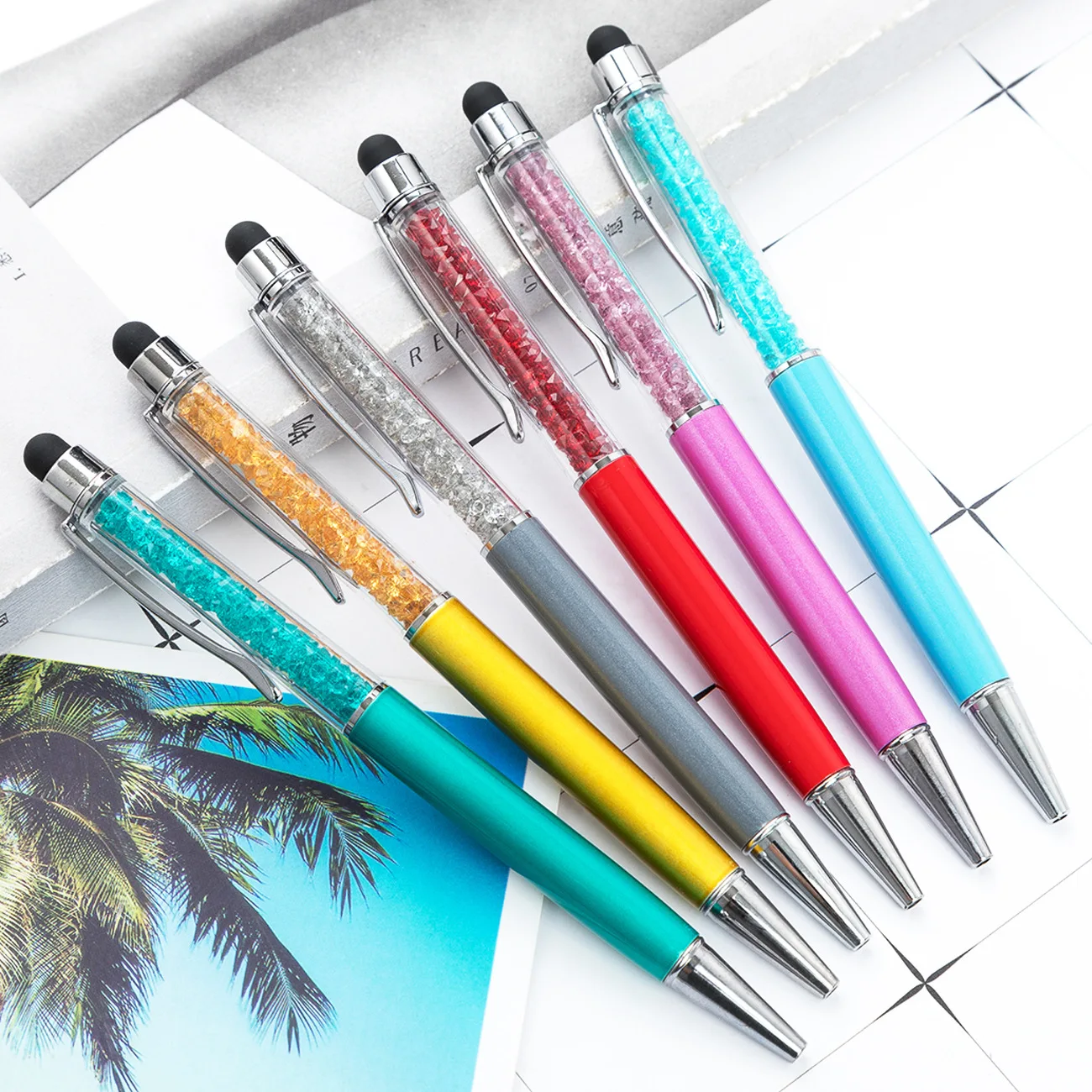 1Pc 2 In 1 Universal Stylus Metal Crystal Ballpen+Stylus Touch Screen Pen Capacitive Pen For Phone/Pad/Pc