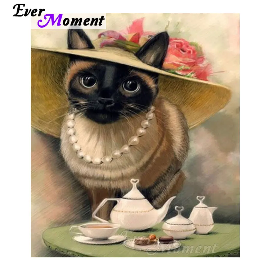 

Ever Moment Diamond Painting Cat Animal Home Decorations Cross Stitch 5D DIY Full Drill Round Diamond Embroidery ASF1288