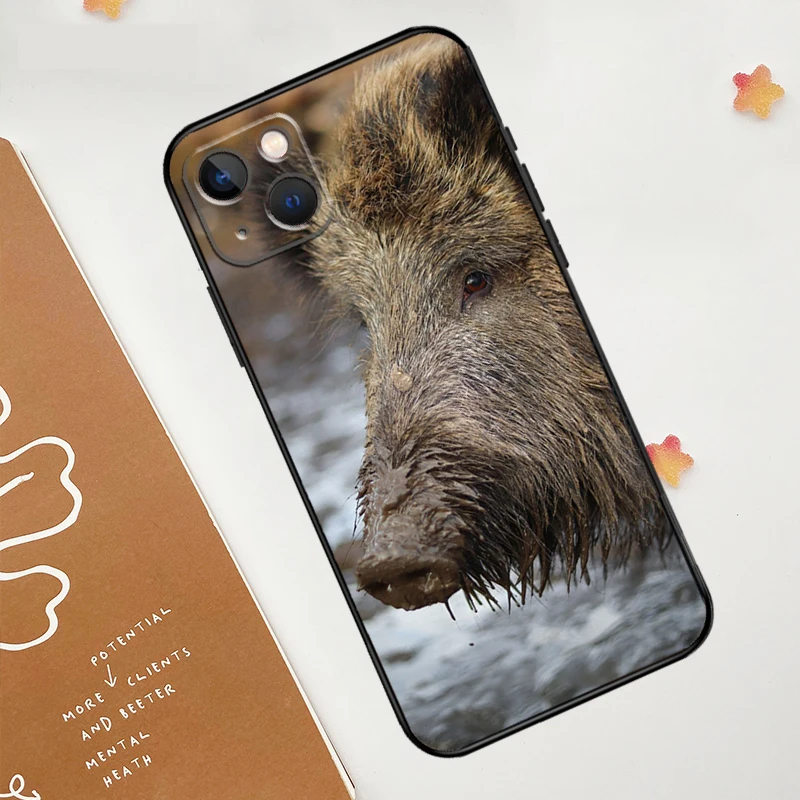 Wild Boar Pig Brown Phone Case For iPhone 11 12 13 14 15 16 Pro Max Mini XS Max X XR Plus Cover Coque