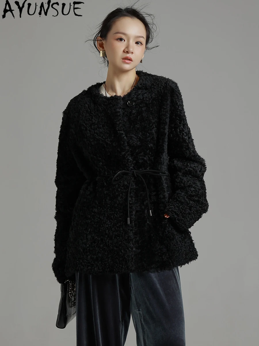AYUNSUE Natuurlijke Schapenvacht Bontjas Vrouwen Echt Echt Leren Jas Winterjassen 2025, Luxe Kleding Vrouwelijke omegaба Ж Espero