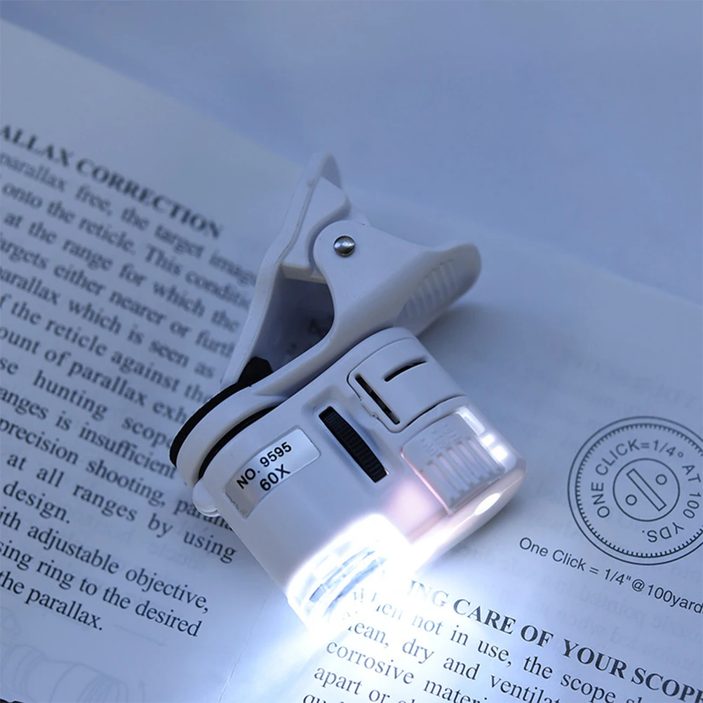 

60x Magnifying Glass LED Light Portable Lamp Phone Clip White 3 in 1 Versatile Magnifier for Reading Inspection Crafts Jewelry