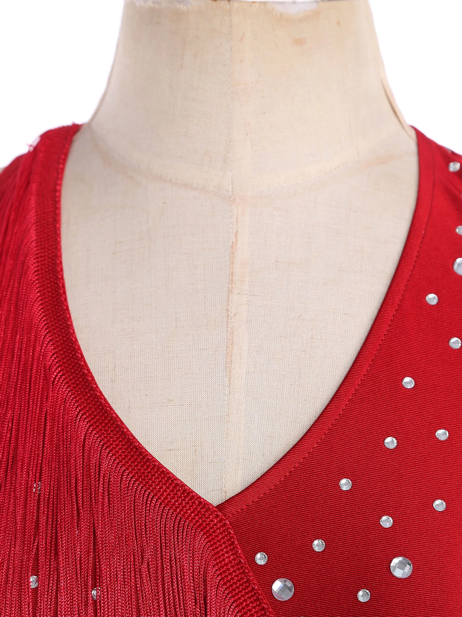 Women Jazz Dance Jumpsuit Halter Sleeveless Spark Rhinestones Fringed Strappy Back Dance Bodysuit for Latin Tango Salsa Costume