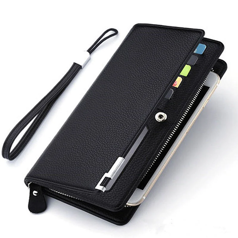 

Men's Fashion Wallet Multi-Card Slot Handbag High Capacity Business Zip Multifunctional Mobile Phone Bag Leather Clutch for Men