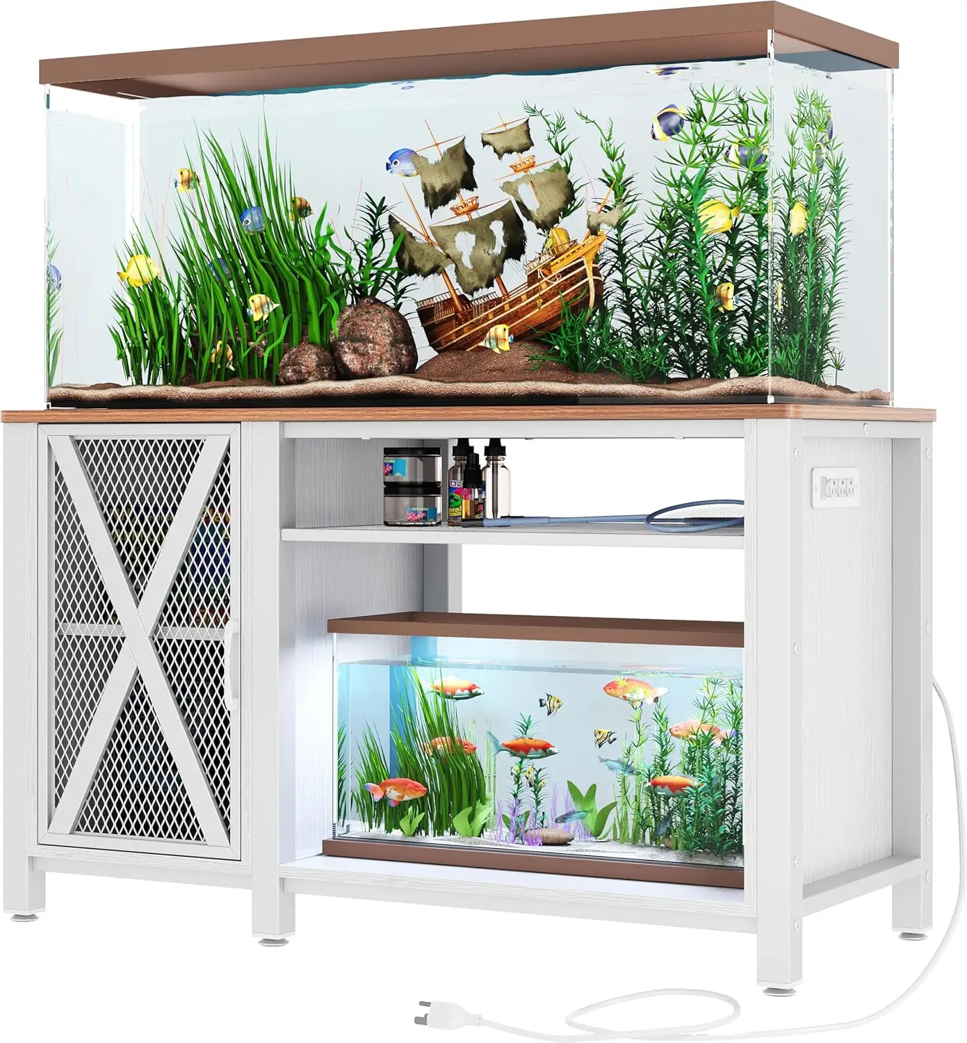 Metal Aquarium Stand with Power Outlets, Cabinet for Fish Tank Accessories Storage - Suitable for 55-75 Gallon F