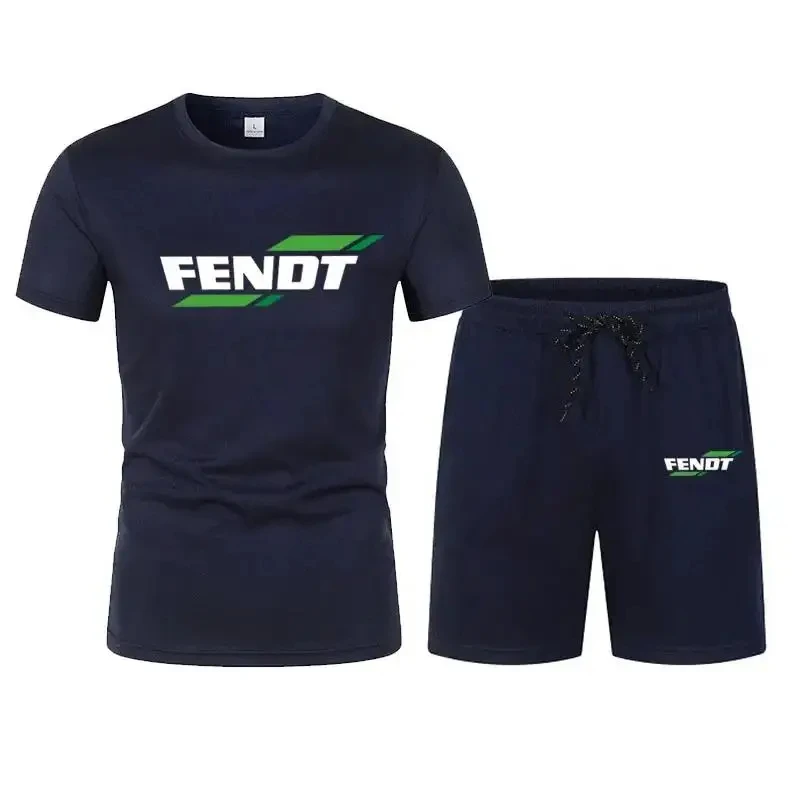 Fendt Men\'s Two Piece Sports Suit, Short Sleeve and Short Sleeve T-shirt, Quick drying Sports Set, Summer