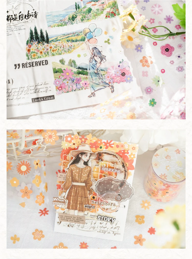 Journal GO 5cmx2m Kleine Blumenmuster-Klebebandaufkleber für Collage Junk Journal Scrapbooking Dekoration Winzige Blumenaufkleber – Detail 8