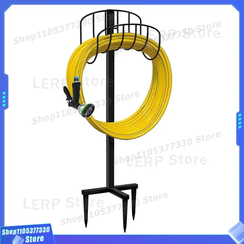 Heavy Duty Black Alloy Steel Water Pipe Reel Portable Modern Garden Irrigation Hose Holder for Backyard Outdoor Use Durable