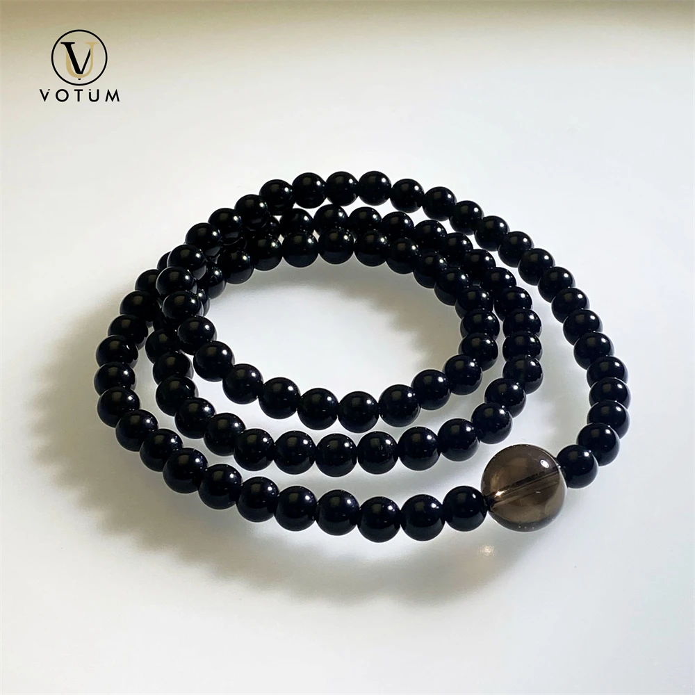 

Votum Natural Obsidian Bracelet for Women Men Lava Rock Smoky Quartz Black Stone Beads Bracelets Minimalist Daily Custom Jewelry