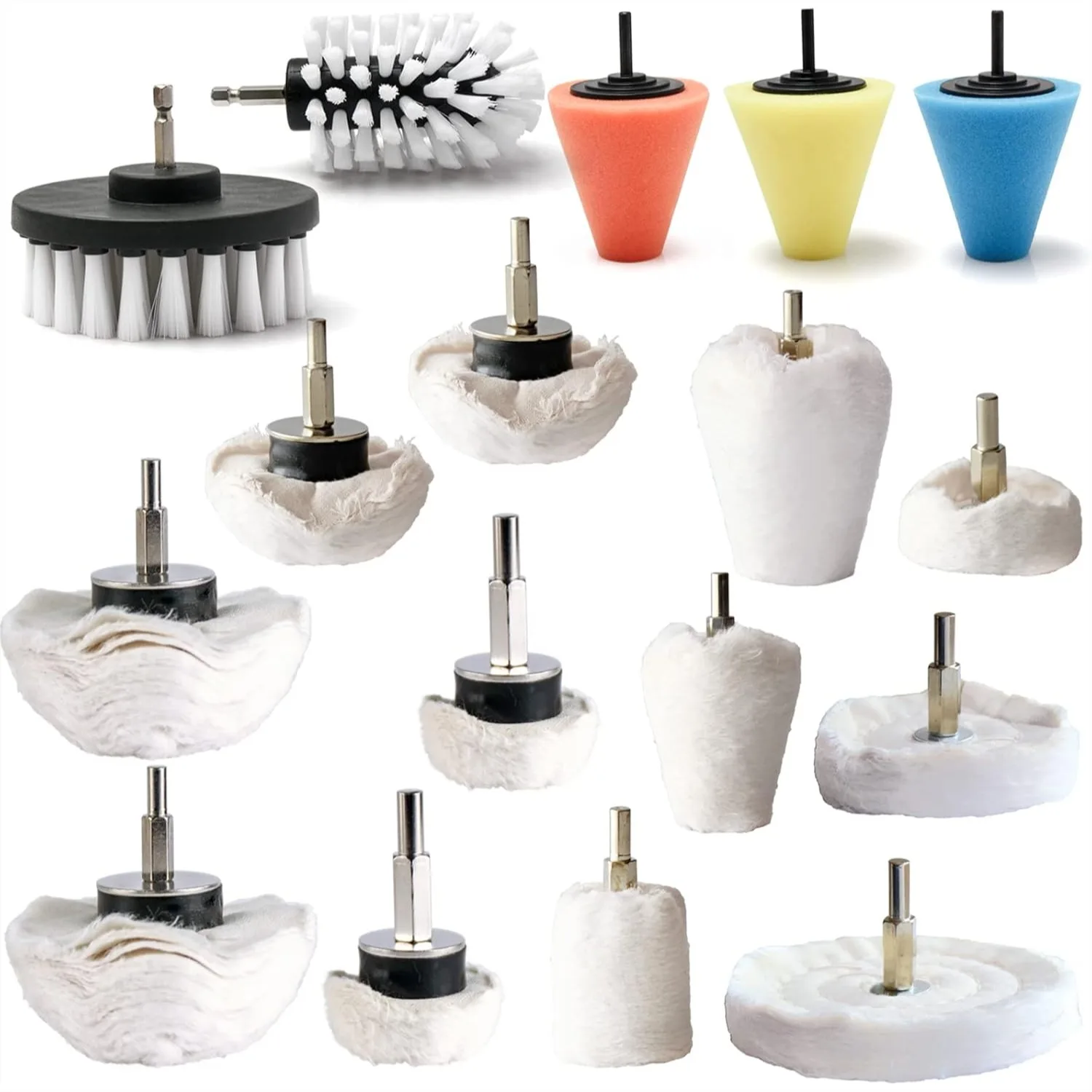 

17-Pack Polishing Pad Buffing Wheel Kit for Drill, Metal Aluminum Stainless Steel Chrome Wood Plastic Ceramic Glass, Cotton