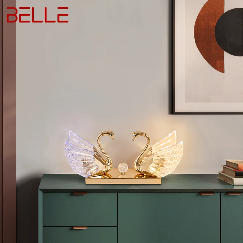 BELLE Modern Crystal Swan Table Lamp Creative Design LED Desk Light Decor For Home Living Room