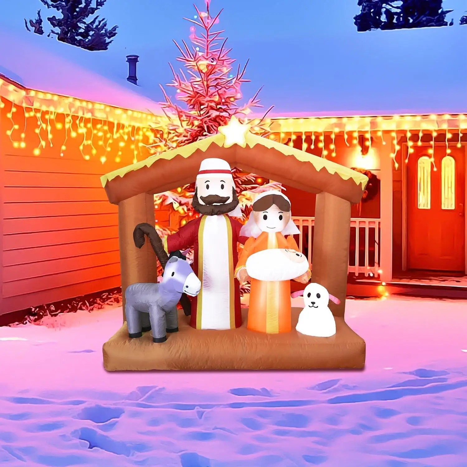 6FT H Christmas Inflatable Nativity Scene with Build-in LED Lights, Christmas Inflatable Outdoor Indoor Decorations Large Party