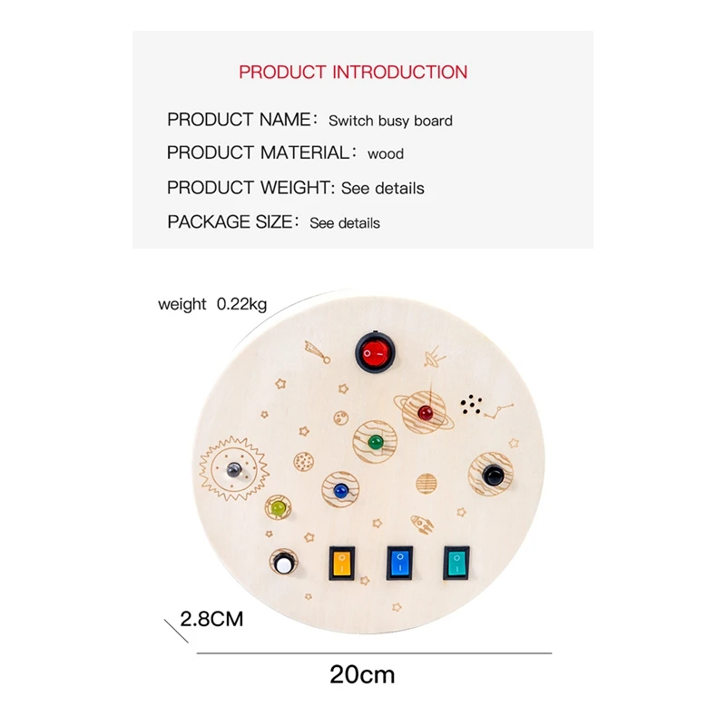 Tablero ocupado de madera Montessori con luz LED, juguetes educativos sensoriales para niños pequeños de 1 a 3 años, juguete con interruptor de palanca