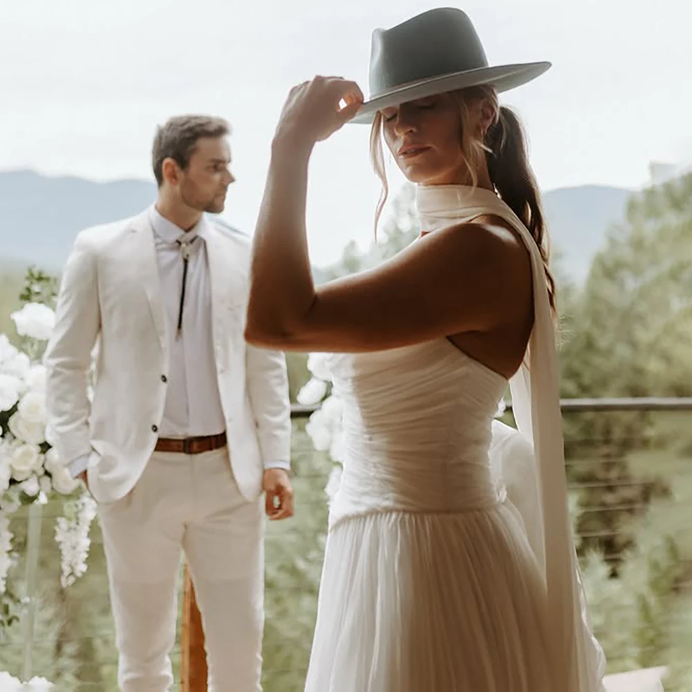 Pleated Chiffon Strapless Wedding Dress With Scarf Customized Ivory Two Pieces Corset Top Basque Drop Waist Vintage Bridal Gowns