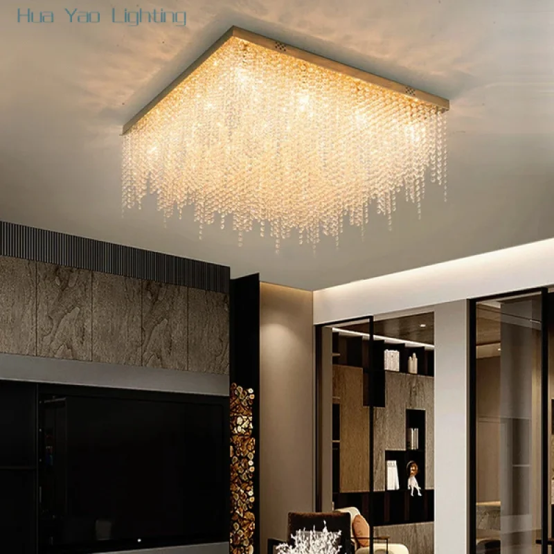 Luces de Techo de cadena de cristal, nueva lámpara Techo para decoración del hogar, accesorio de iluminación, lámparas LED modernas para sala de estar, Lustres de lujo