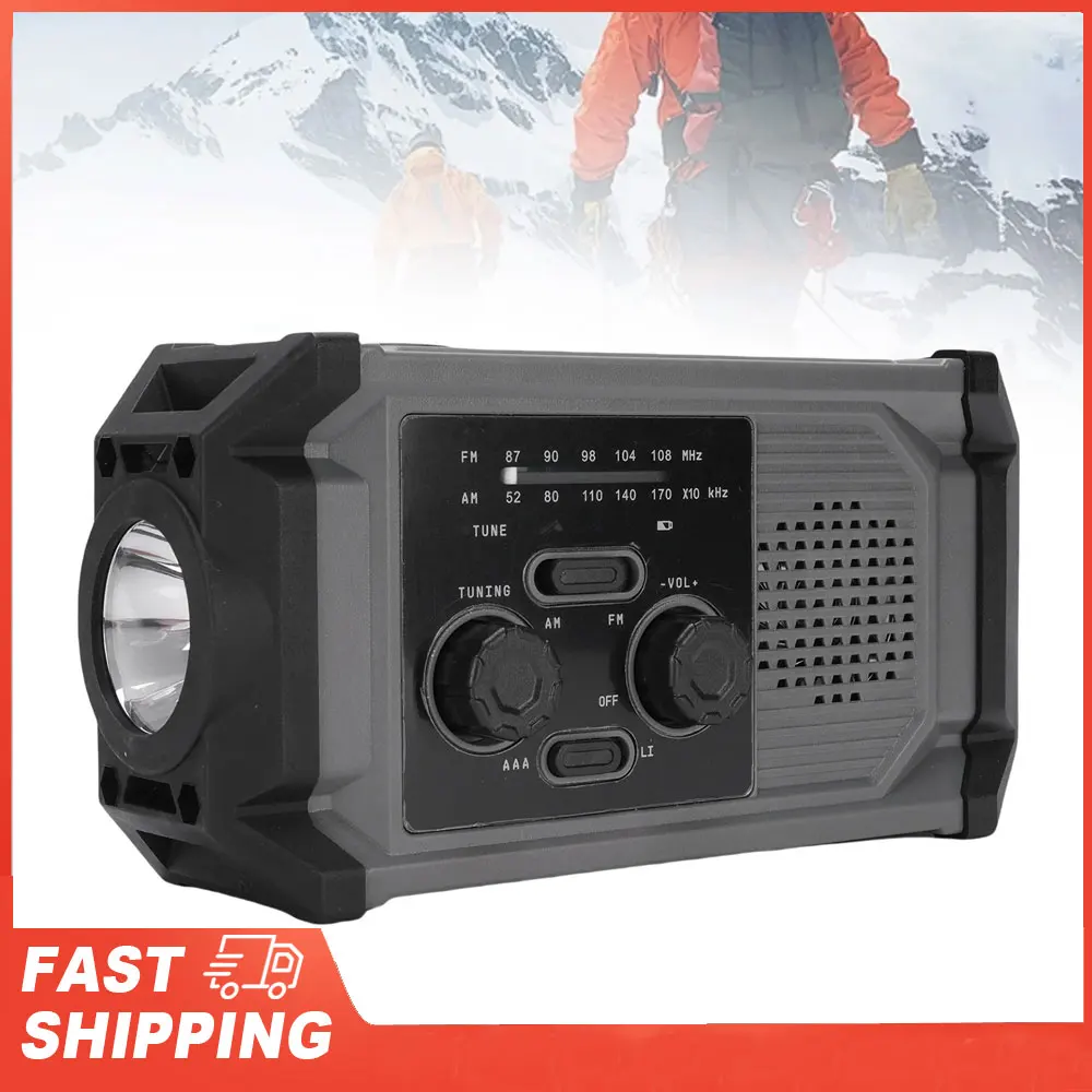 

Solar Hand Crank Radio Multi Functional IPX4 Water Proof Emergency AM Frequency Modulation Radio with LED Flashlight