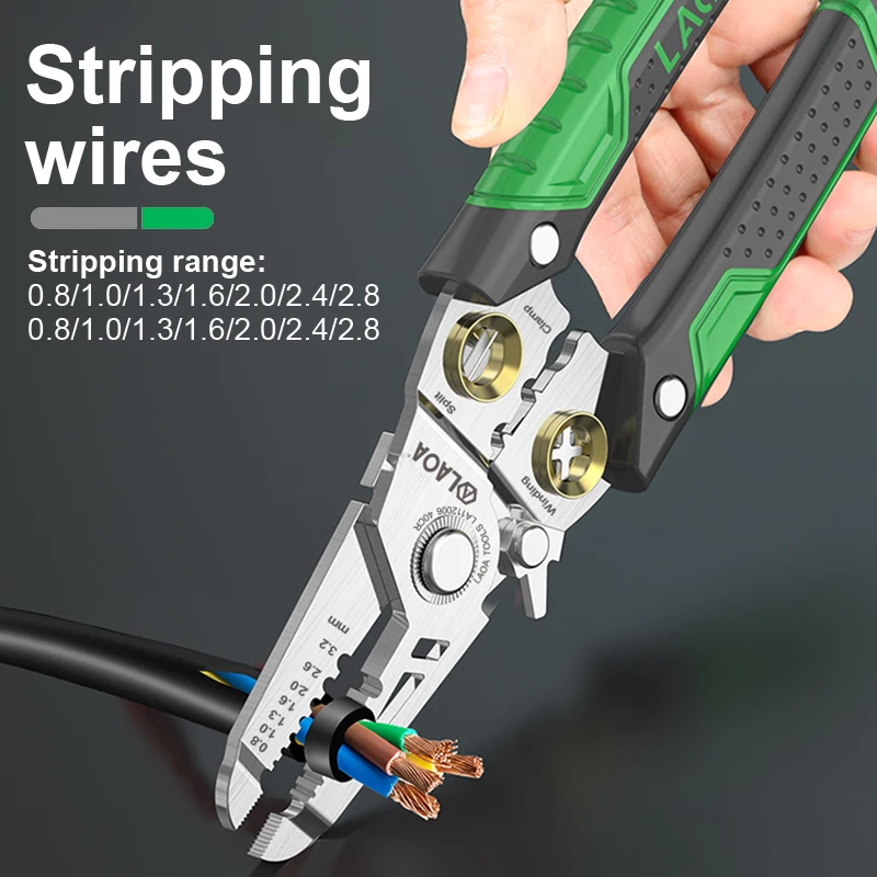 LAOA 8 In 1 Wire Stripping Pliers Multifunction Electrician Cable Cutting Terminal Crimping Splitting Winding Line Hand Tools