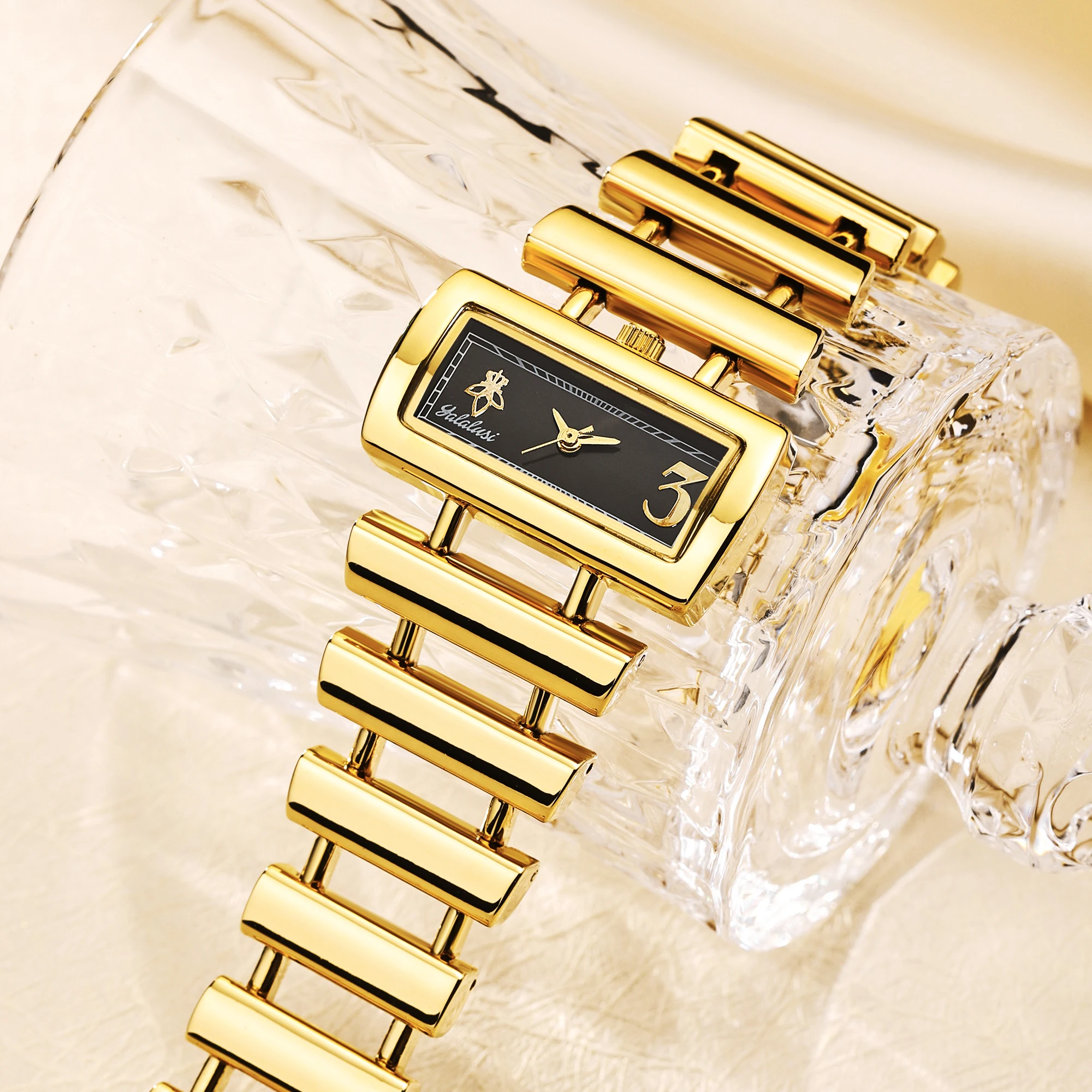 YaLaLuSi Vintage Rectangular Ladies’ Wristwatch: Skeletonised Bracelet, Small Square Dial, Quartz, Water-Resistant Reloj