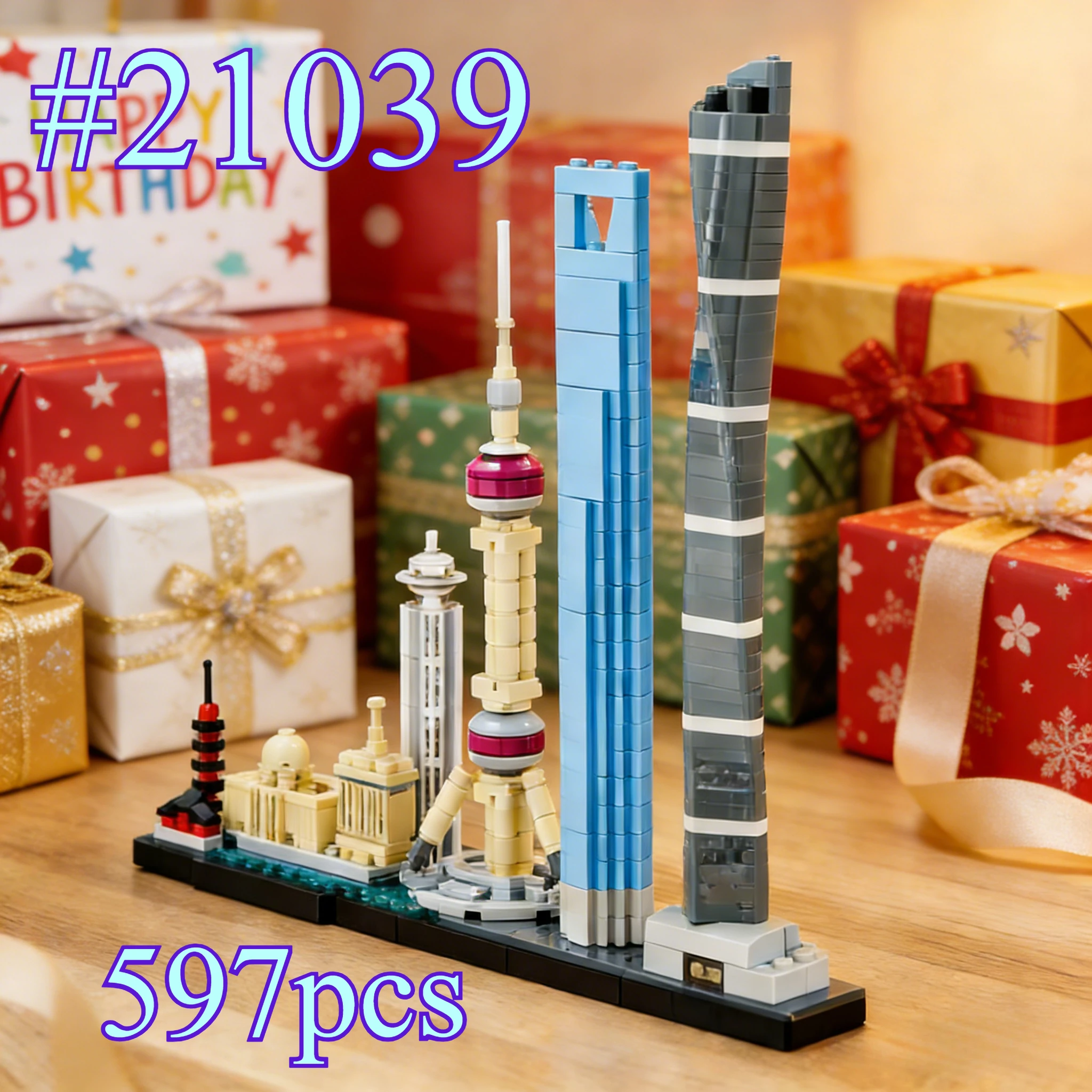 

Знаменитые здания в Шанхае. Наборы строительных блоков 21039. Подходит для рождественских подарков. Совместимы с частицами Legoed. 597 шт.