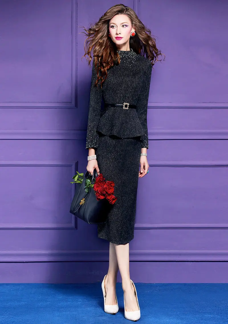 ZJYT Luxury Ladies Suit Skirt Set 2 Piece Festival Outfit Woman Rinestone Elegant Winter New In Matching Sets Dress Party Red