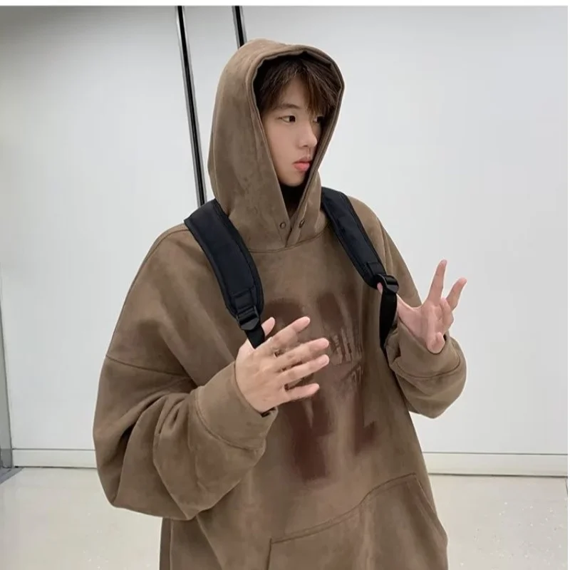 

Fall Winter Men's Oversize Hoodie 250 Pou American Sle Lazy Clothes High-End Feelings Outerwear Comfortable Polyester Fiber