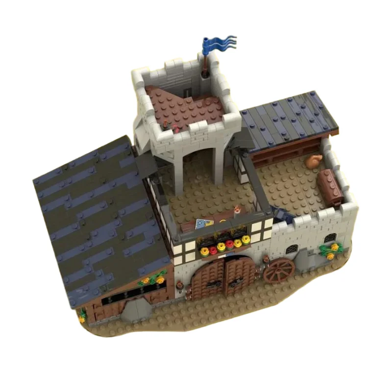 مجموعة البناء المستقرة - MOC-141494 نموذج منزل قلعة العصور الوسطى وعرض الشارع، لعبة مكعبات البناء التعليمية للأطفال Ornam