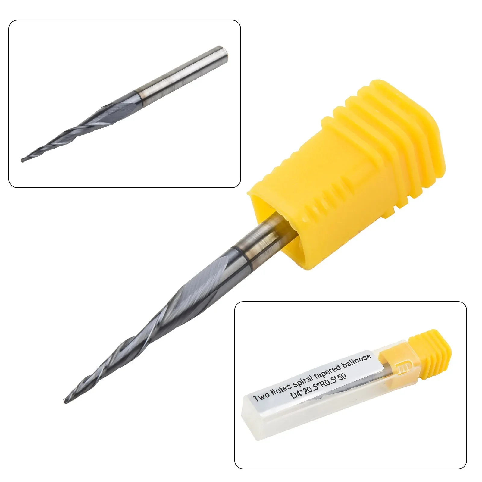CNC Tapered End Mill Ball Nose 4mm Shank 2-Flute TiAIN Coat For Carving Tool Acrylic Stainless Steel Ball End Milling Cutter