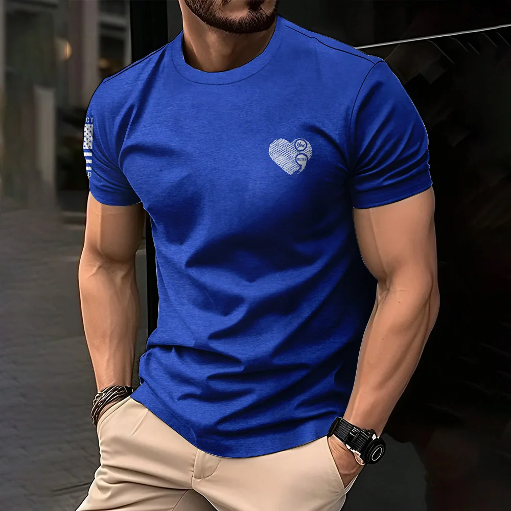 Summer Simple Casual Men's T-Shirt Lightweight Breathable O-Neck Short-Sleeved Blouse Outdoor Daily T-Shirts Navy Blue Menswear