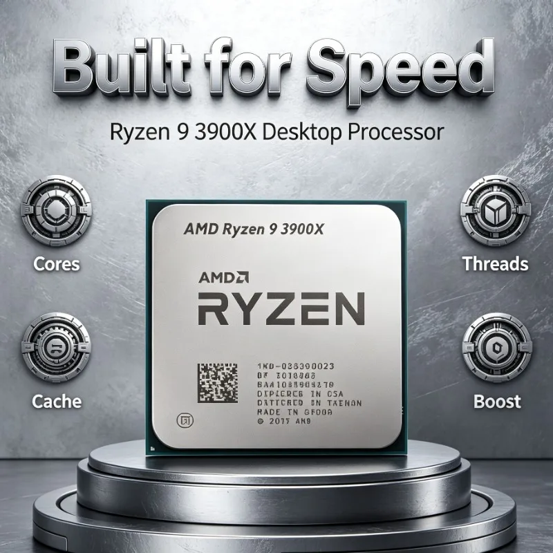 Ryzen 9 R9 3900X AMD Desktop CPU Socket AM4 4.6GHz Max Boost 12-Core 24-Thread Tray Processor