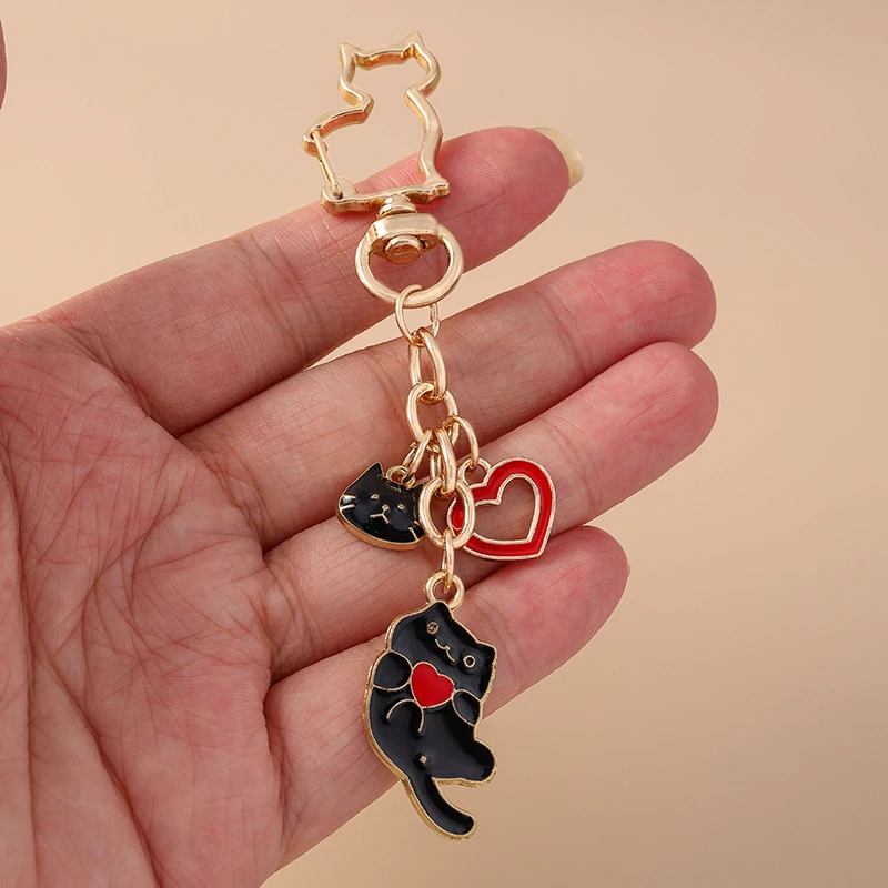 Aihua Y2K Niedlicher Tier-Schlüsselanhänger, Emaille-Katzen-Schlüsselanhänger für Frauen und Mädchen, Handtaschenanhänger, Autoschlüsselhalter, DIY-Schmuckgeschenke – Detail 4