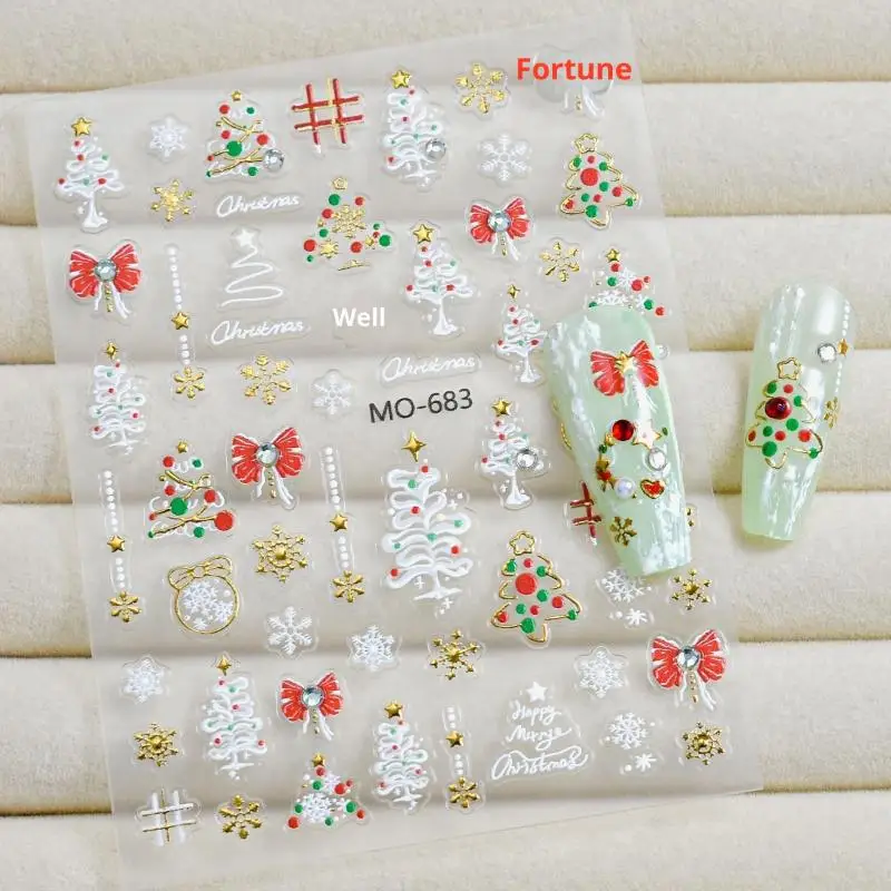 クリスマスネイルステッカー高級クリスタルダイヤモンド円形リーススノーフレーク裏面接着剤ネイルアートステッカー Diy 3d 爪の装飾