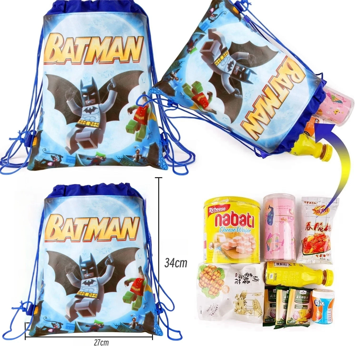 Fledermaus Mann Geschenk Taschen Geburtstag Dekor Fledermaus Mann Kordel zug Tasche Griff Tasche Papier Süßigkeiten Tasche Baby party Kind Junge Party liefert Gunst Geschenk