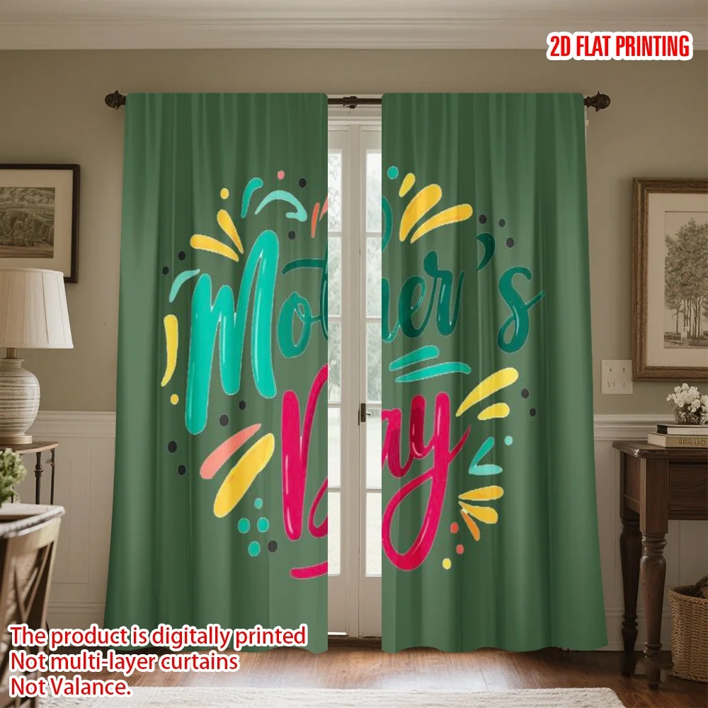

2D flat printing 2pcs Curtain Curtain Mother's Day Colorful Design Digital Printed Polyester Drapes Family Party Decoration for