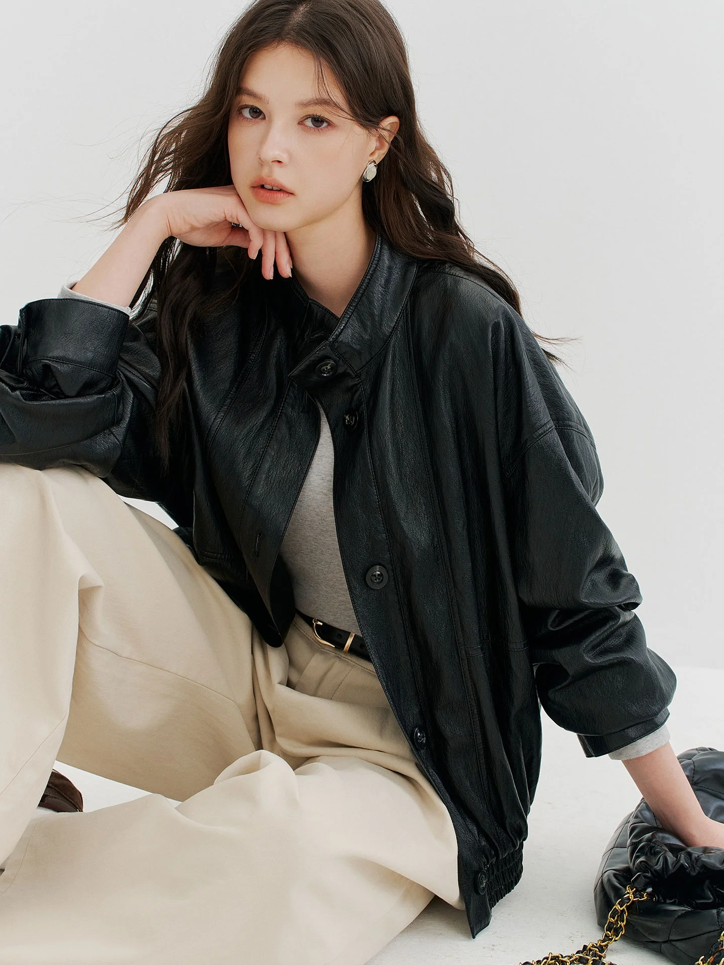 Retro Motorcycle Leather Jacket Slim Fit Cool Autumn Women's Streetwear Stand Collar Matte Soft PU Coat Long Sleeve No Fur