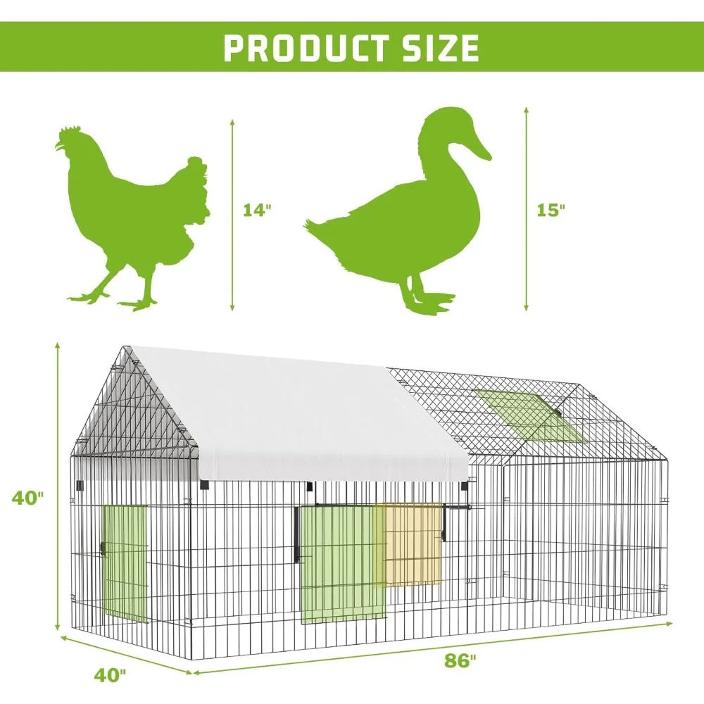 

86"×40"×40" Chicken Run with Waterproof Cover Poultry Cage Walk in Hen House Farm Animal Enclosure Crate, Metal Chicken Coop