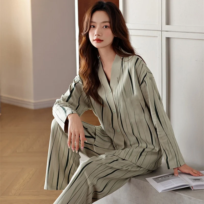 2025 New Spring and Autumn Nightwear Women's Cardigan Long Sleeve Cute Girl's Style Ins Nightwear Loose-Fitting Home Leisure Set