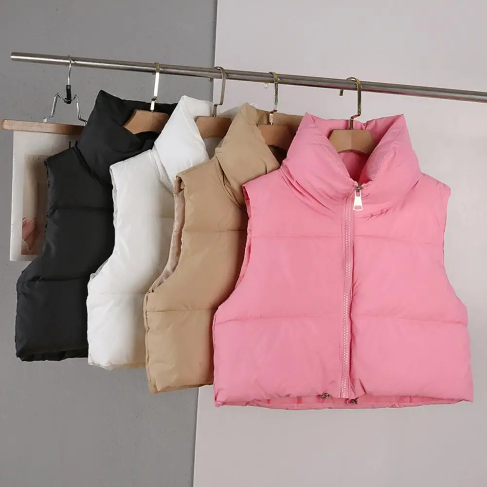 Soft Warm Women Coat Women's Winter Stand Collar Vest Coat with Thickened Padded Zipper Closure Sleeveless Drawstring for Cold