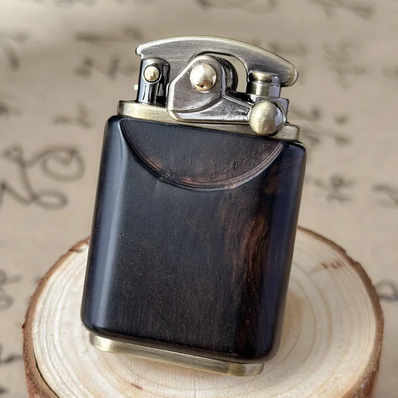 Rosewood Wooden Zorro Rocker Kerosene Lighter Retro Copper Old Nine Doors Creative Mahogany Cigarette Lighter Men's Gift