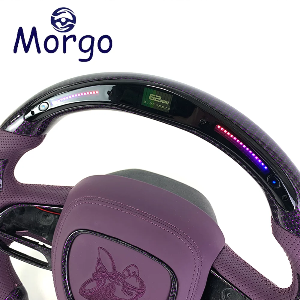 Custom LED Purple Carbon Fiber Cars Steering Wheel for Dodge Charger Challenger Hellcat SRT RT 392 Durango Racing Style Design