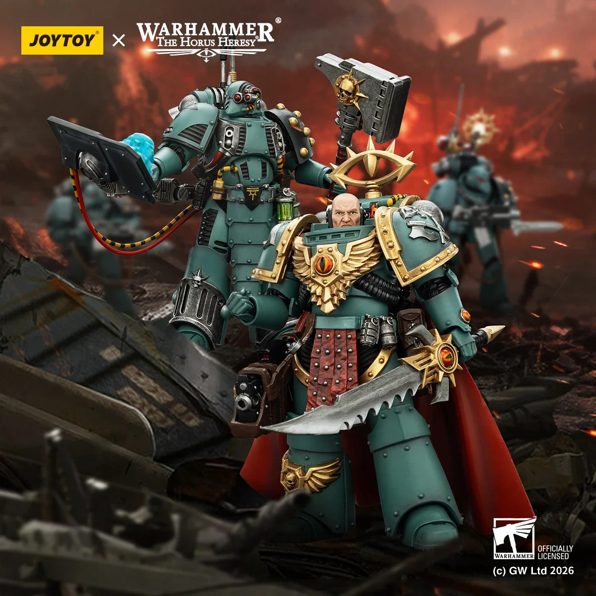 【MT】JOYTOY Warhammer 40K Sons of Horus Tybalt Marr Captain of The 18th Company Siege Breaker 1/18 Action Figure Model view 2