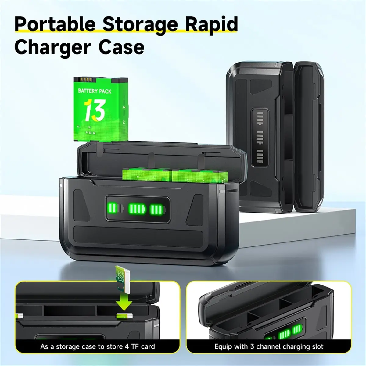 Y65A 3-Slot LCD USB-C Charger for 13 Battery, Black Battery Charger for 13 Camera Battery