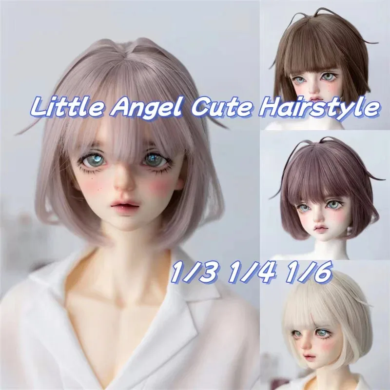 Kleine Engel Schattig Kapsel Spot Voorraad 1/3 1/4 1/6 Kort Styling Haarpruik Zachte Meisjes Wit Paars BJD Pop Accessoires XC
