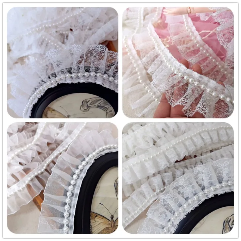 Luxury Tulle Off White 3D Lace Bridal Applique, Glitter Beads, Ruffle Trim, Wedding Dress, Clothing Sewing, Guipure Supplies